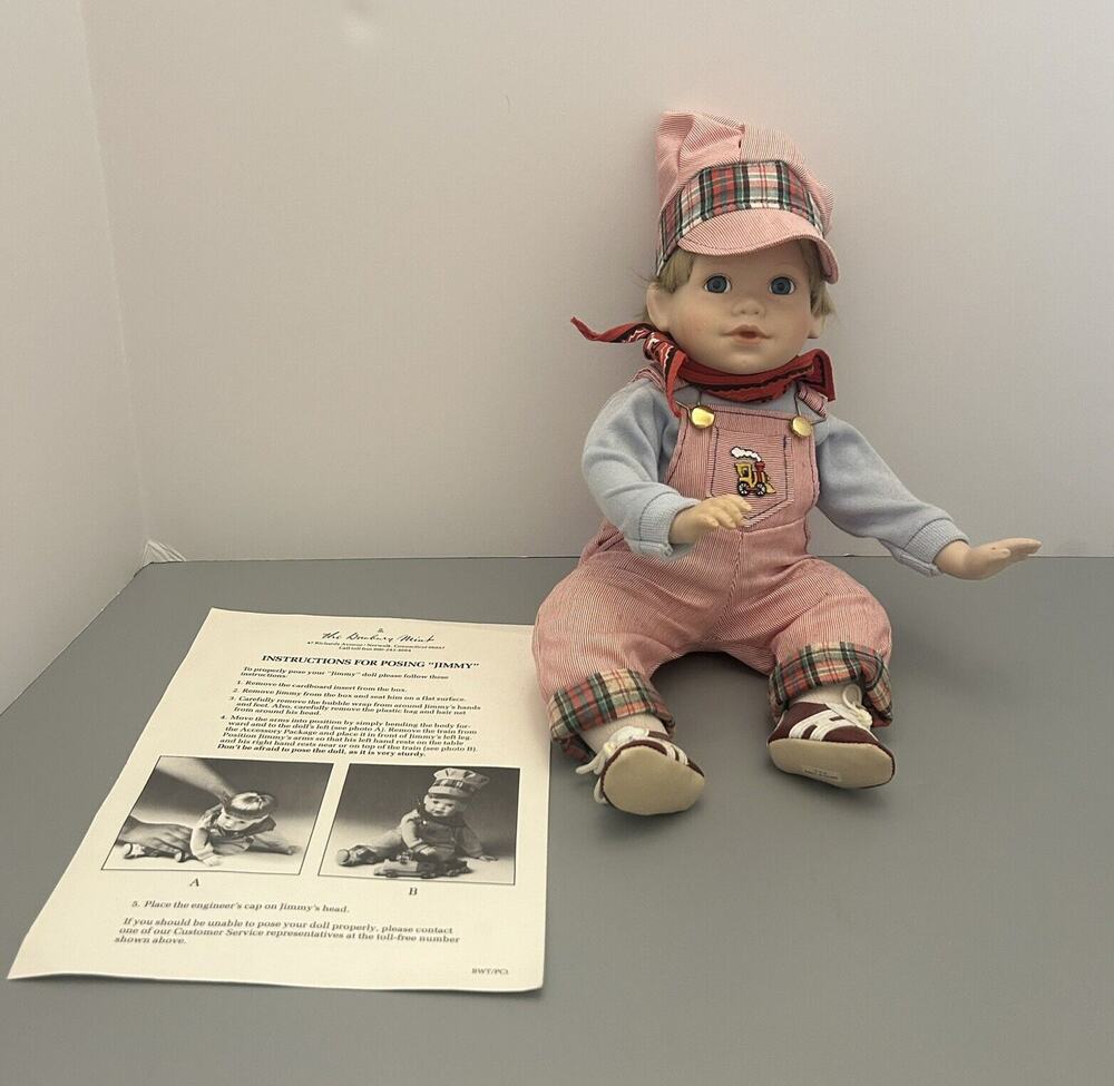 1990 Danbury Mint Jimmy Train Engineer Porcelain Doll by Elke Hutchens Vintage